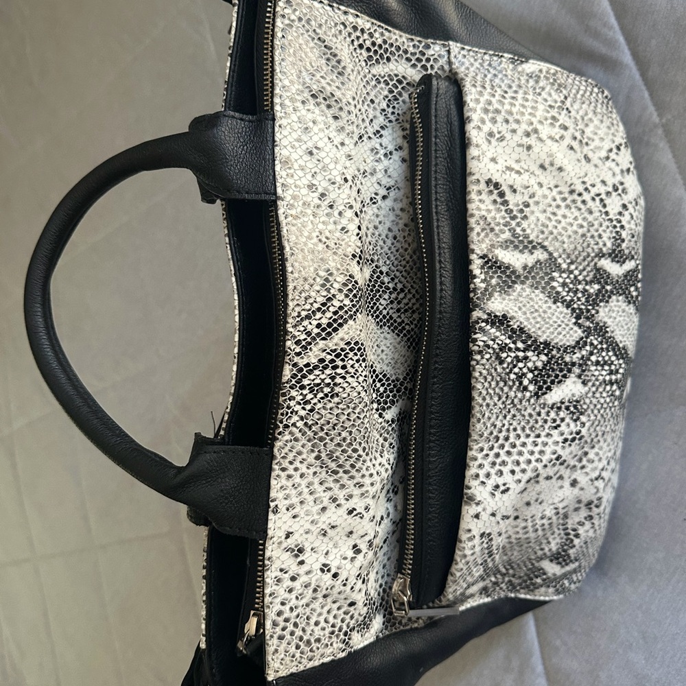 Halogen Black and White Snakeskin Satchel